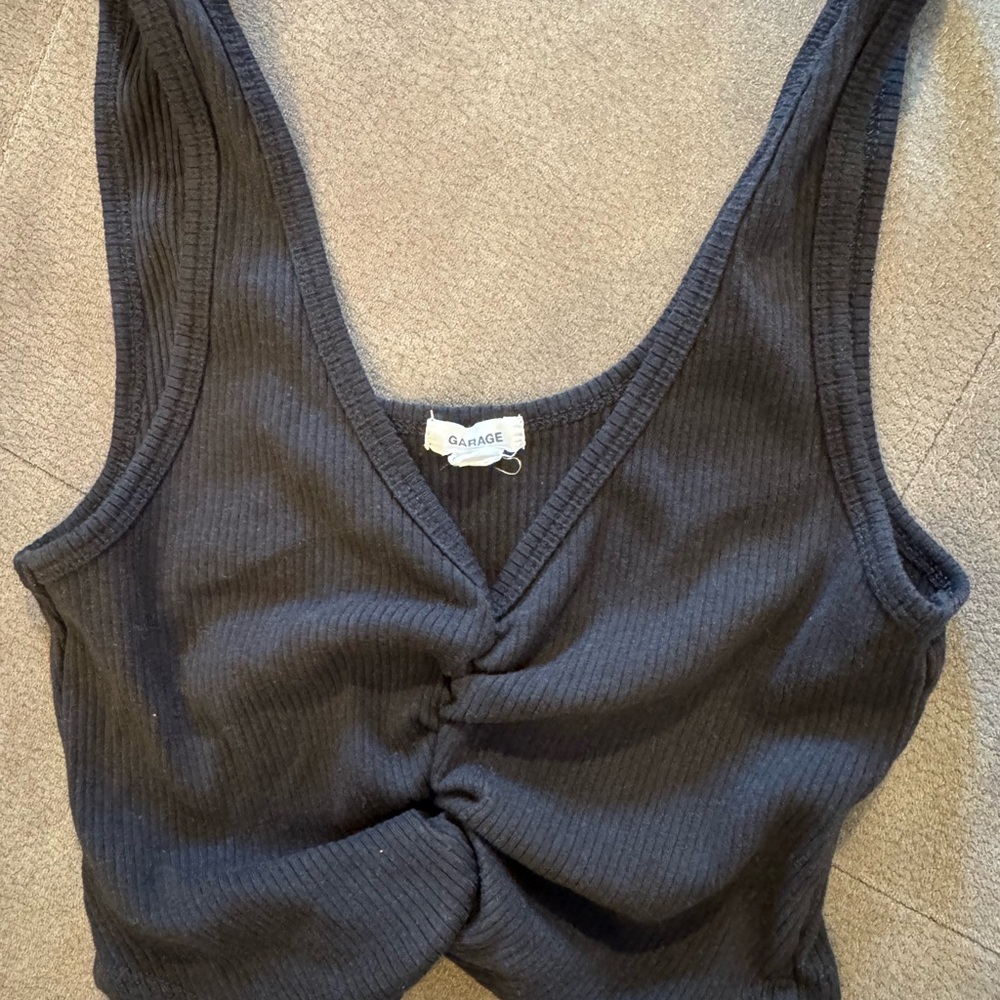 Garage Charcoal Ribbed Twist Tank Top